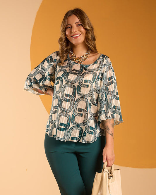 Casacca a poncho in georgette filo lurex fantasia con maniche a farfalla curvy