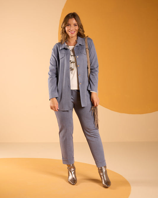 Pantalone in scuba suede con elastico in vita e risvolti curvy