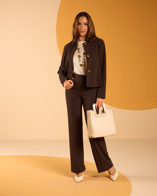 Pantalone dritto in scubacrepe con bottoni sul davanti