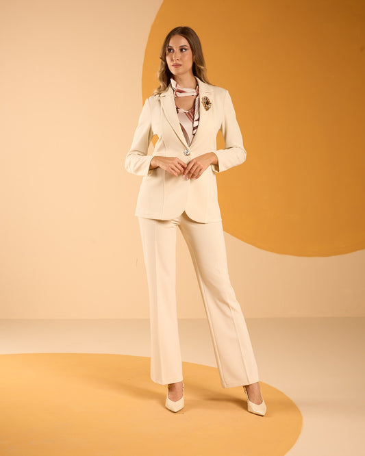 Pantalone gamba larga in scubacrepe diagonale con elastico in vita