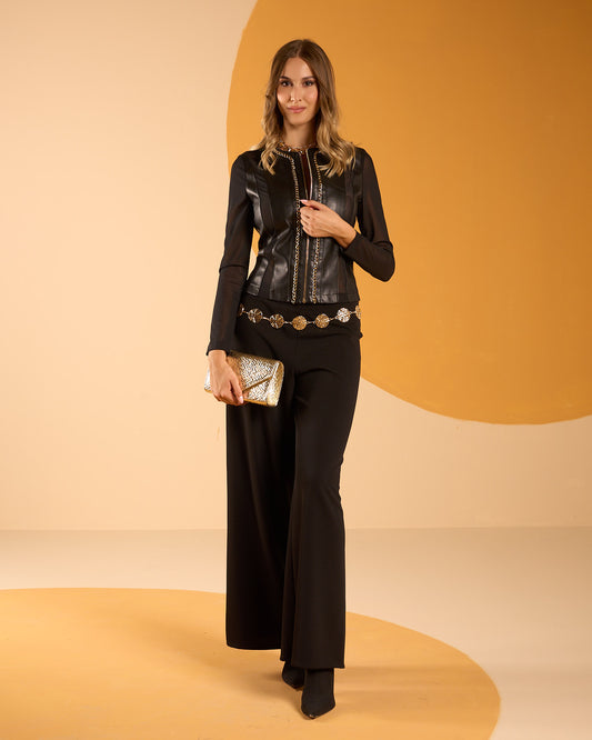 Pantalone in scubacrepe con elastico in vita e gamba larga