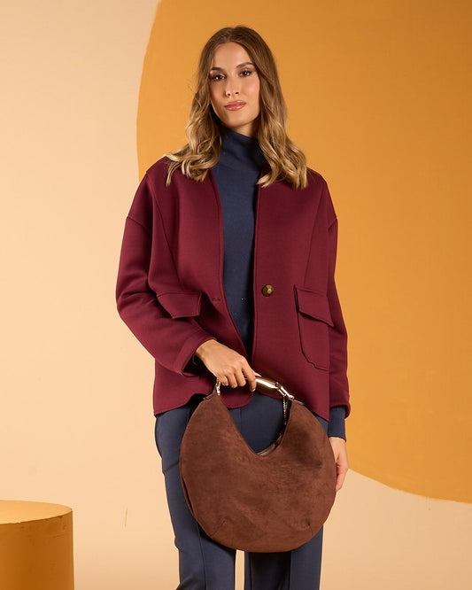 Giacca in tessuto punto Milano doppiato con tasche applicate e pattine
