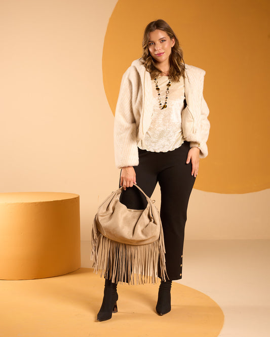 Pantalone cropped in punto Milano con bottoni sul fondo curvy