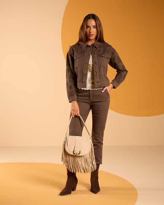 Pantalone in cotone con tasche alla francese e filetti posteriori