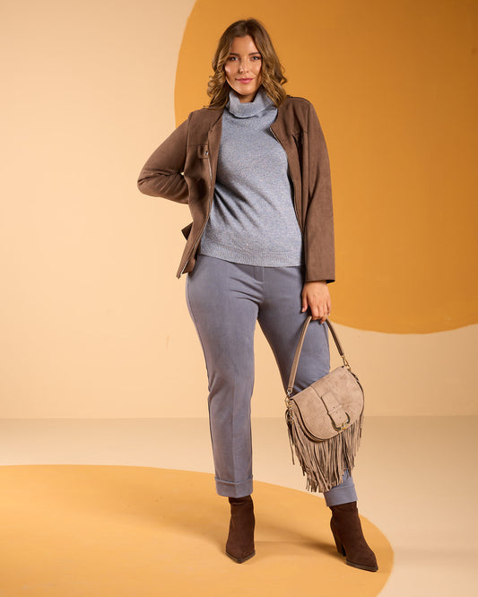 Maglia collo alto in filato paillettes denim
