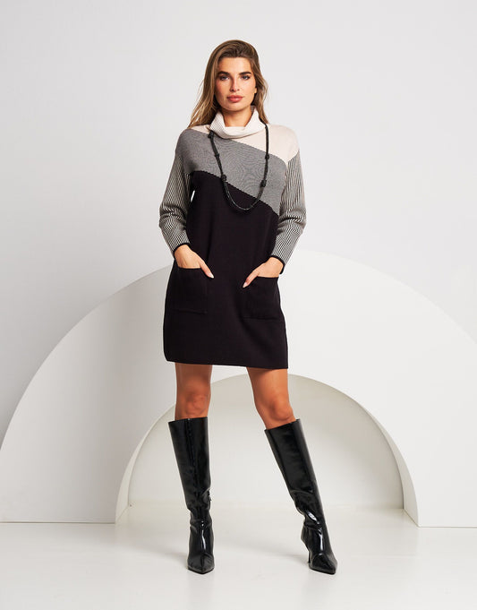 Abito dolcevita color block a righe