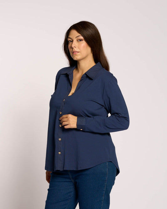 Camicia in cotone con bottoni a cuore curvy