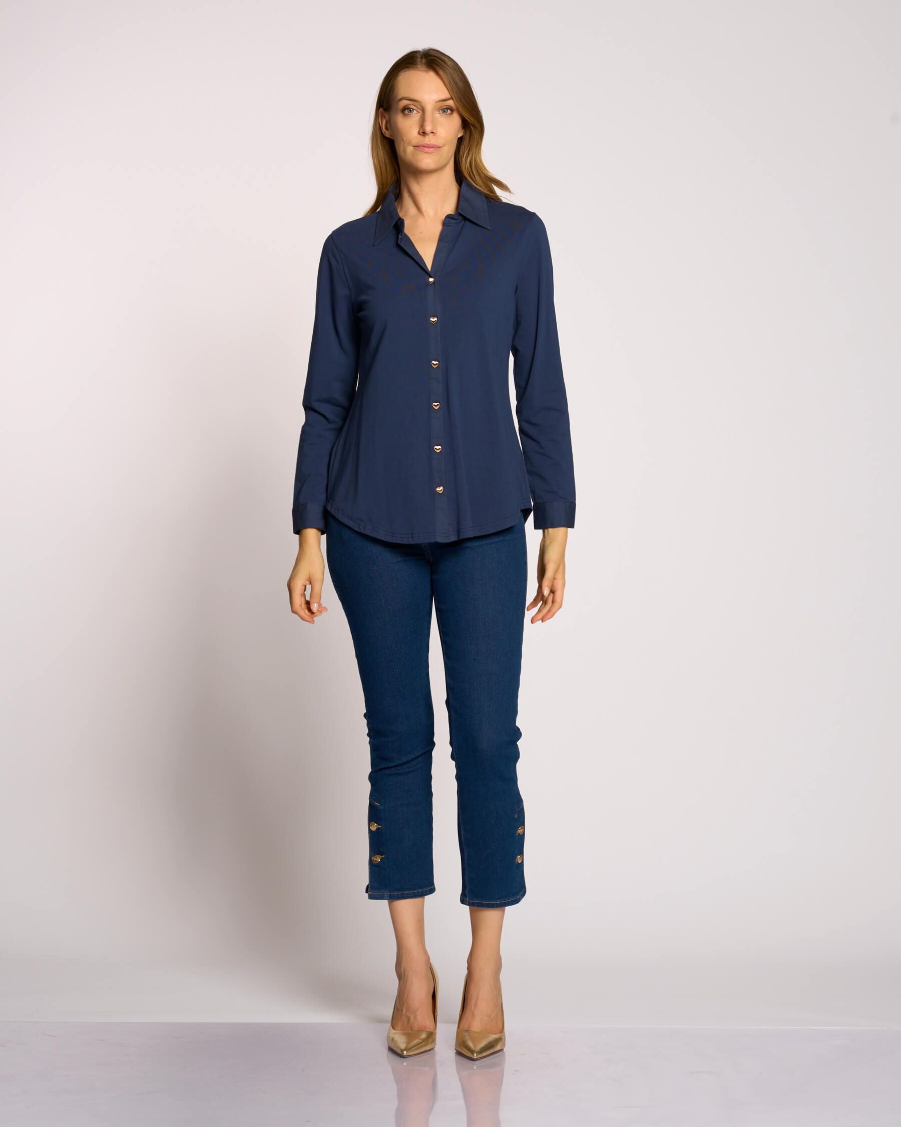 Camicia in cotone con bottoni a cuore