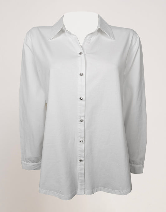 Camicia in cotone con bottoni gioiello curvy