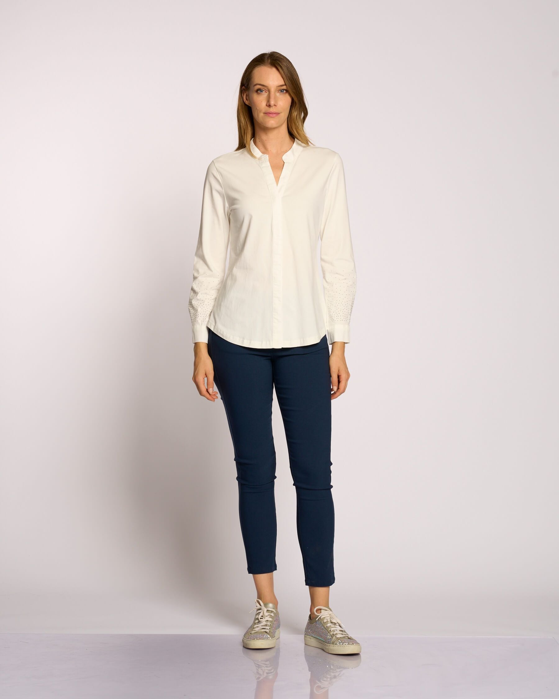 Camicia in cotone con strass ai polsi