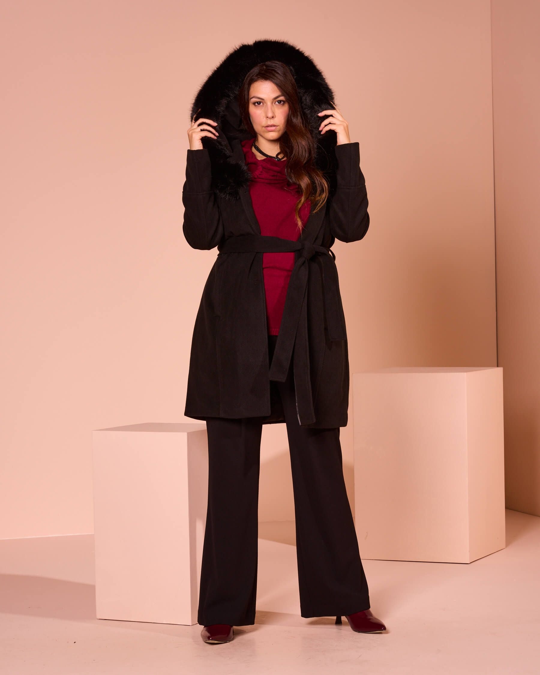 Cappotto con cintura e bordo removibile curvy