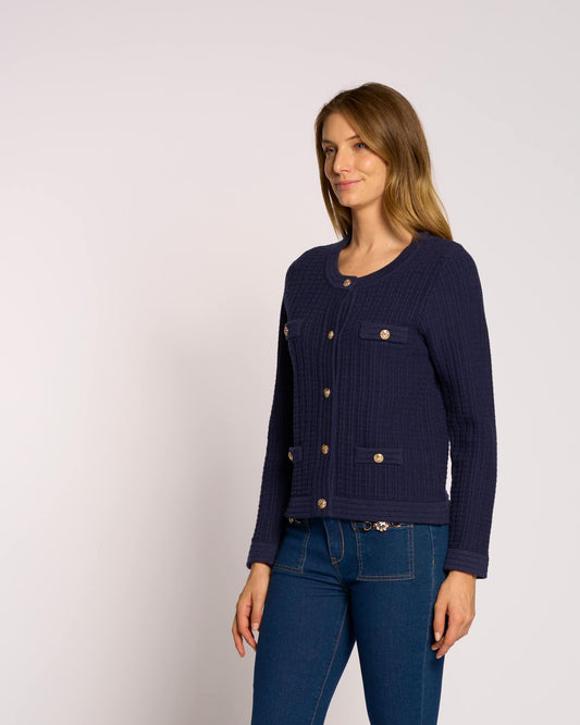 Cardigan in maglia con bottoni oro