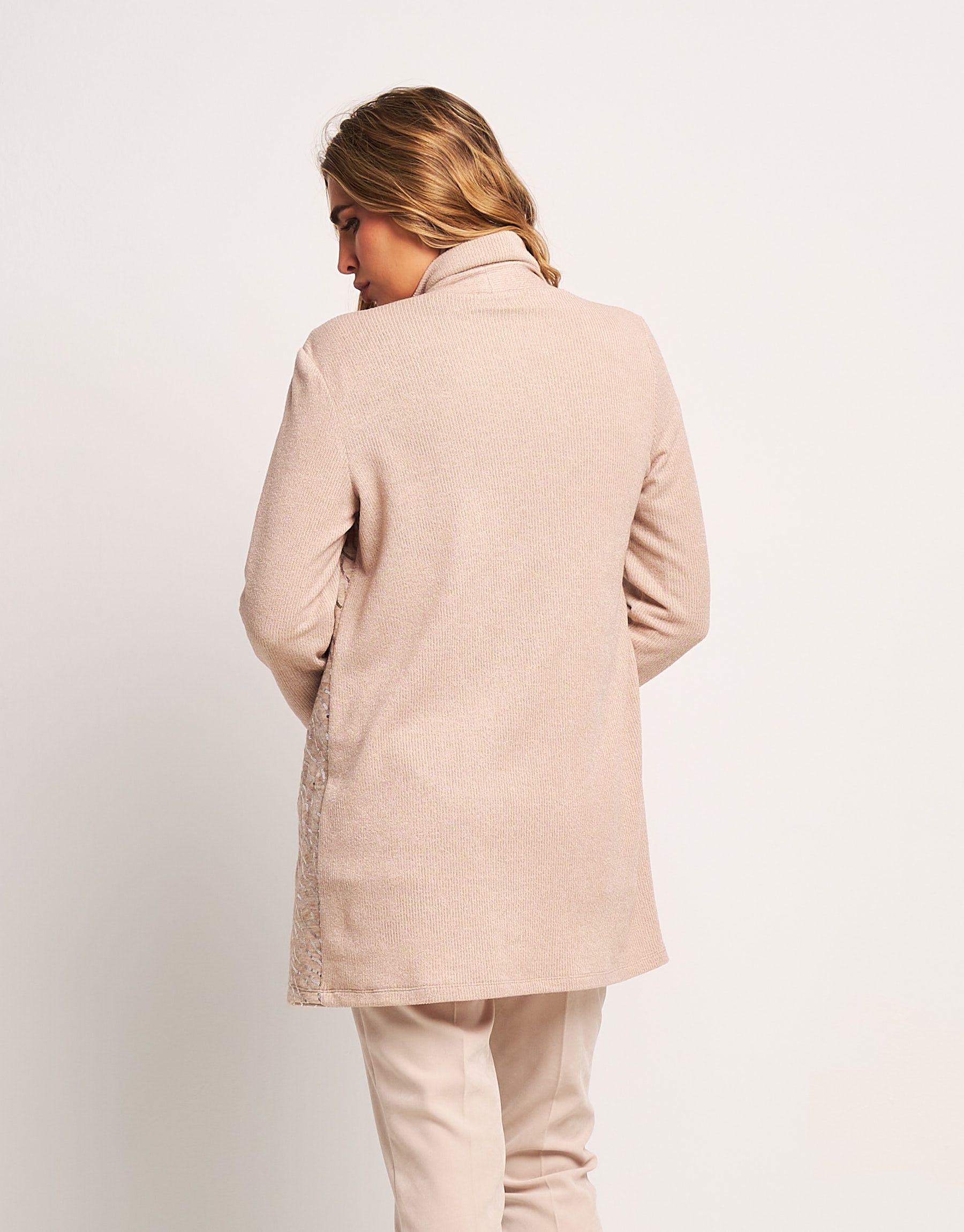 Cardigan Donna In Cotone Con Ricamo Floreale E Paillettes Rosa - Girocollo, Manica Lunga, Aperto Davanti, Maglia Morbida Autunno/Inverno - 2