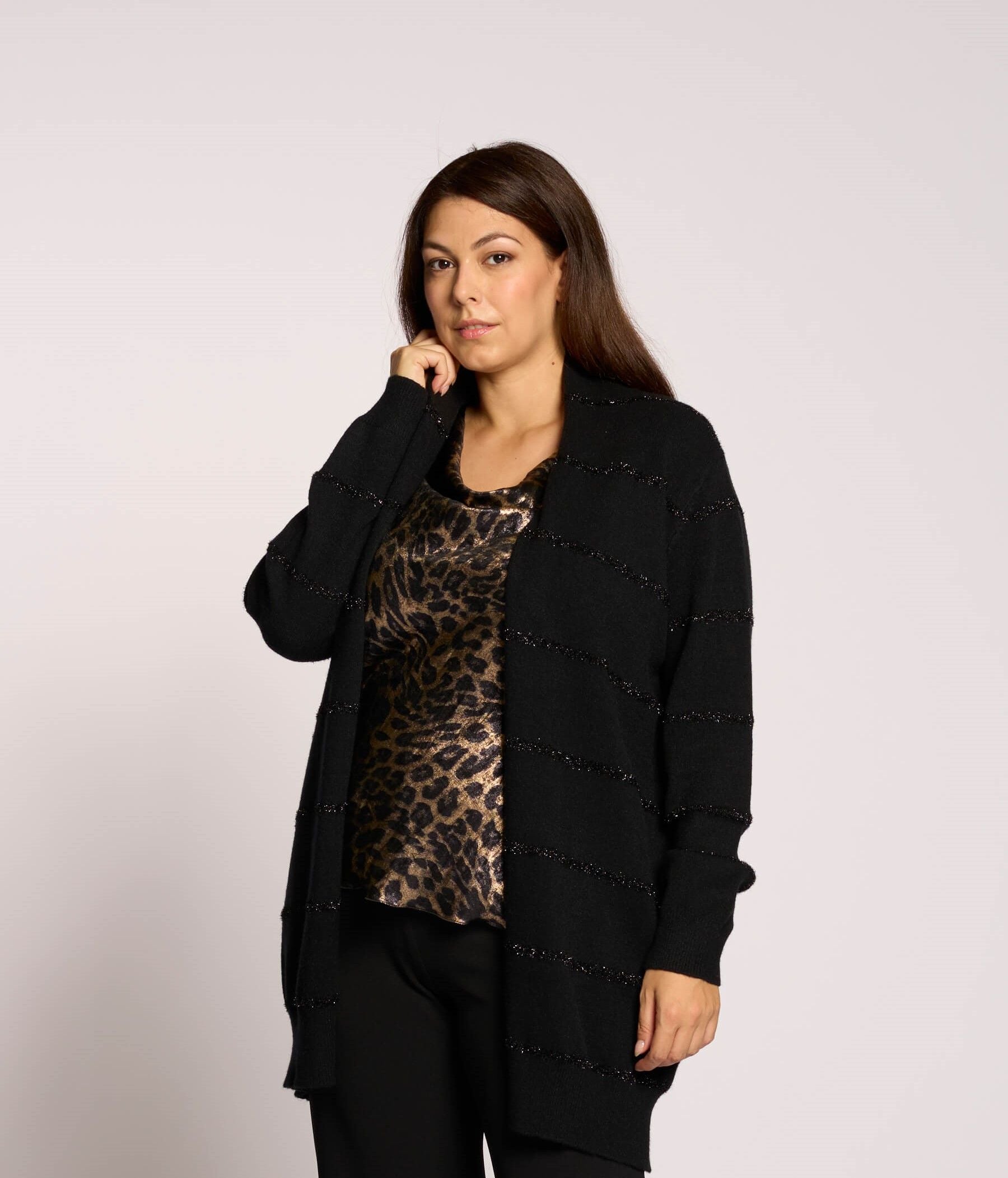 Cardigan lungo con righe in lurex curvy