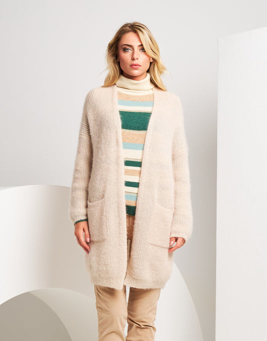 Cardigan lungo in filato con tasche