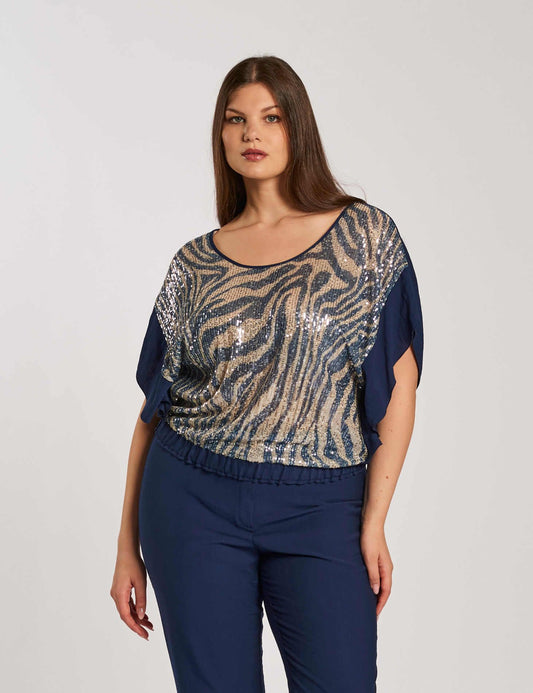 Casacca a ponchetto con elastico e paillettes curvy