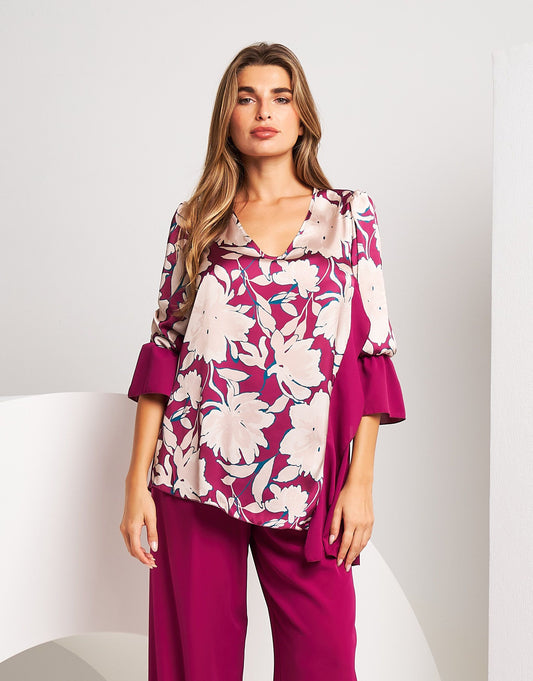 Casacca asimmetrica in raso fantasia iris