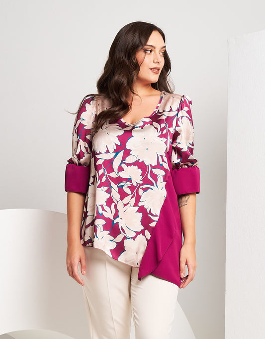 Casacca asimmetrica in raso fantasia iris curvy