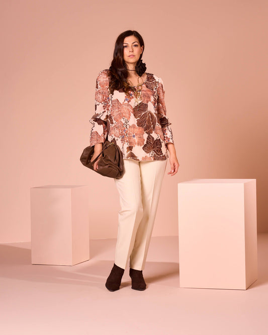 Casacca fantasia con arriccio e volant curvy