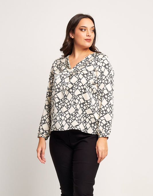 Casacca in raso fantasia bianca e nera curvy