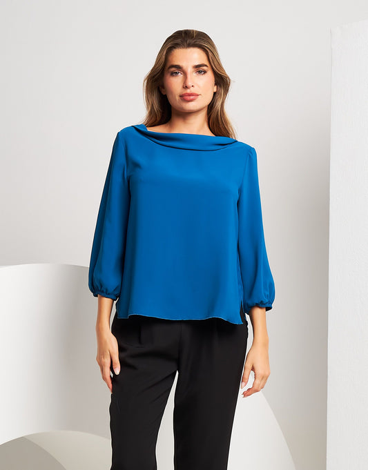 Casacca setificata con scollo a ciambella | Colore: Pavone | Taglia: S