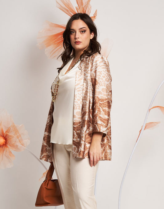 Giacca aperta in raso fantasia curvy