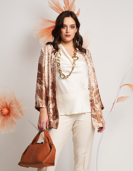 Giacca aperta in raso fantasia curvy
