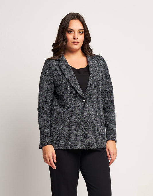 Giacca bouclé argento con bottone curvy