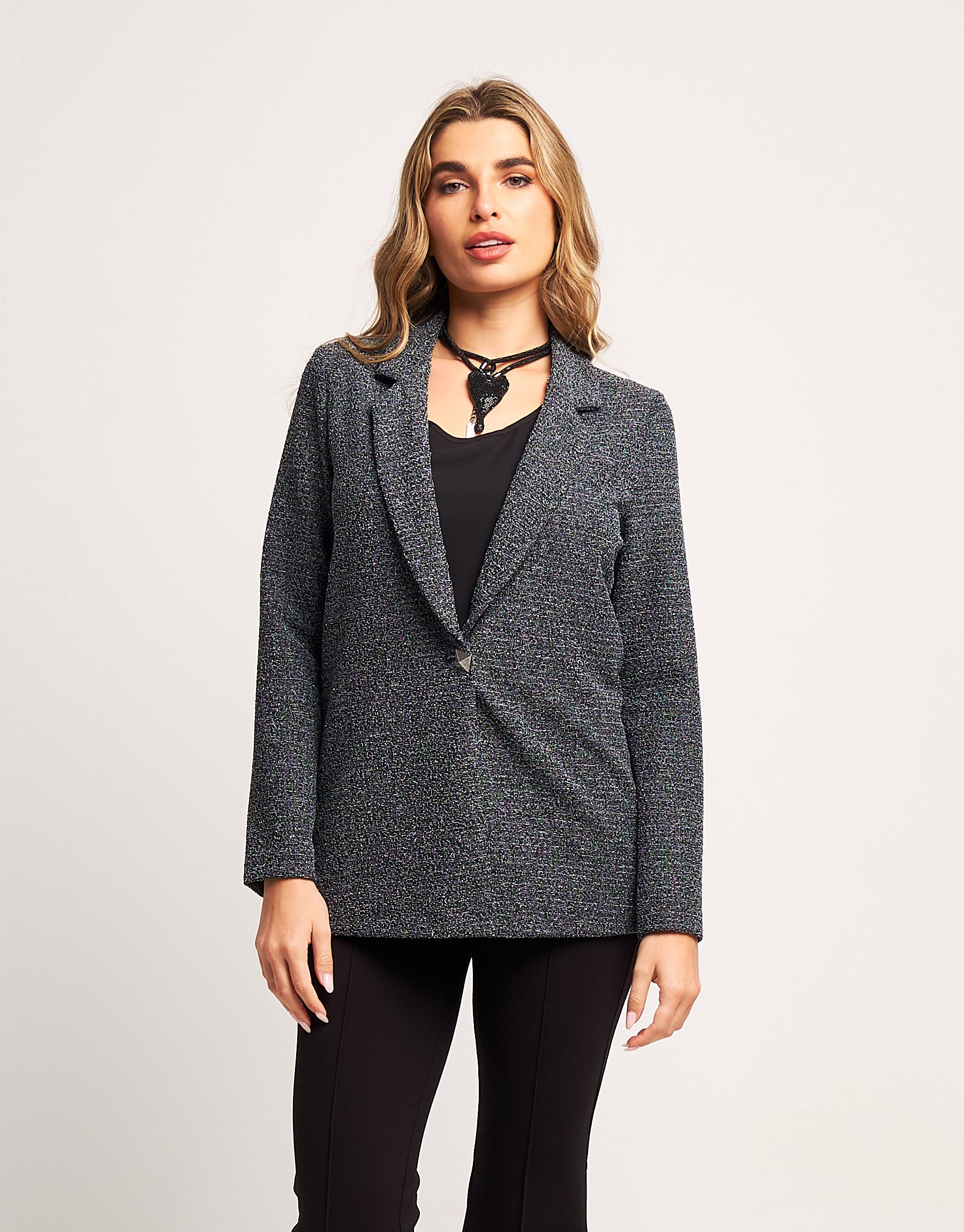 Giacca bouclé argento con bottone