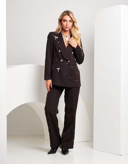 Giacca doppio petto con tasche e applicazioni