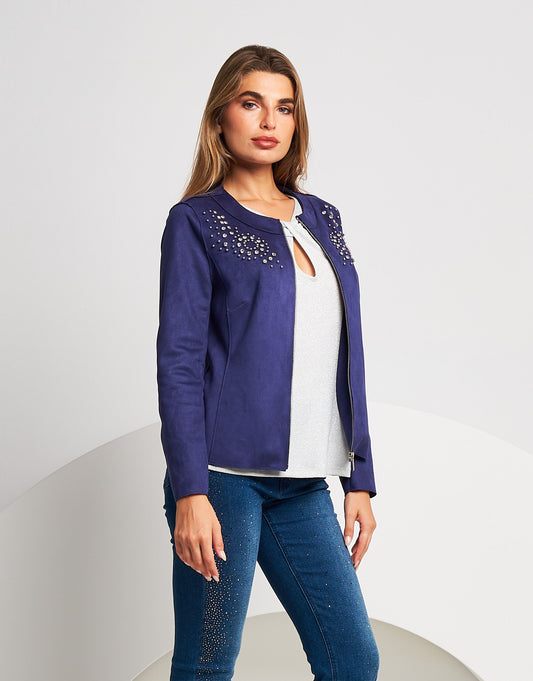 Giacca in ecosuede con zip e applicazioni