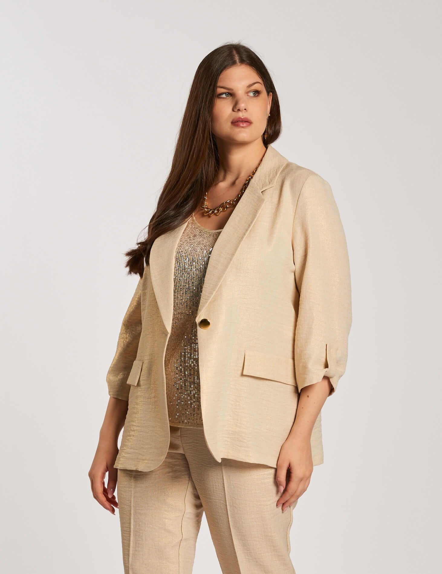 Giacca in lino con maniche tre quarti curvy