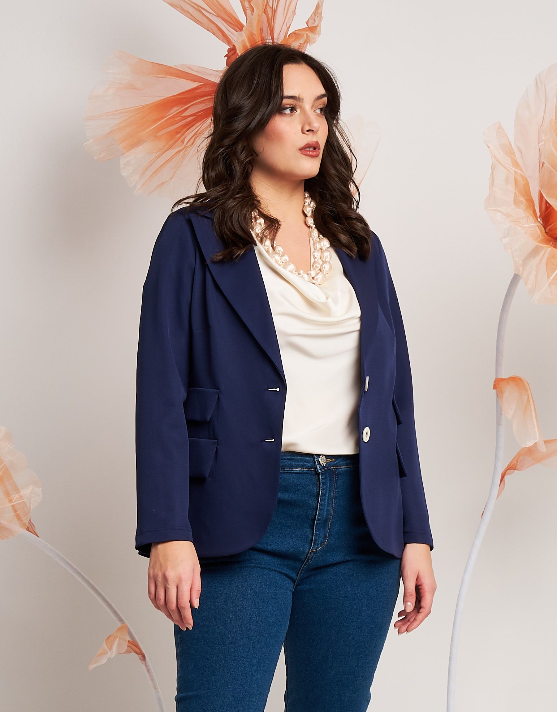 Giacca lunga con bottoni a contrasto curvy
