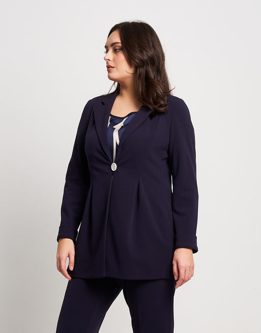 Giacca lunga con pieghe e bottone curvy