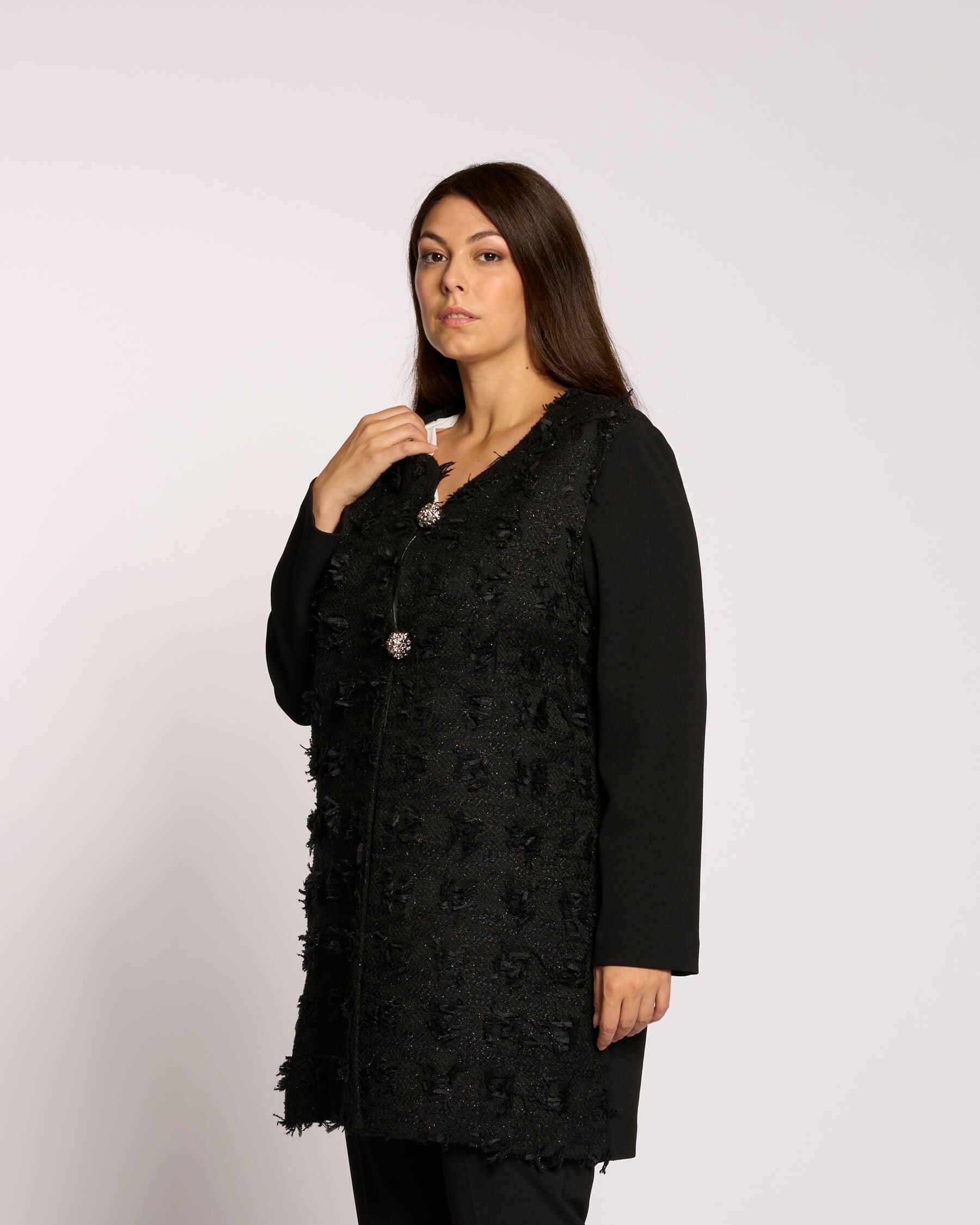 Giacca lunga con tessuto sfrangiato curvy