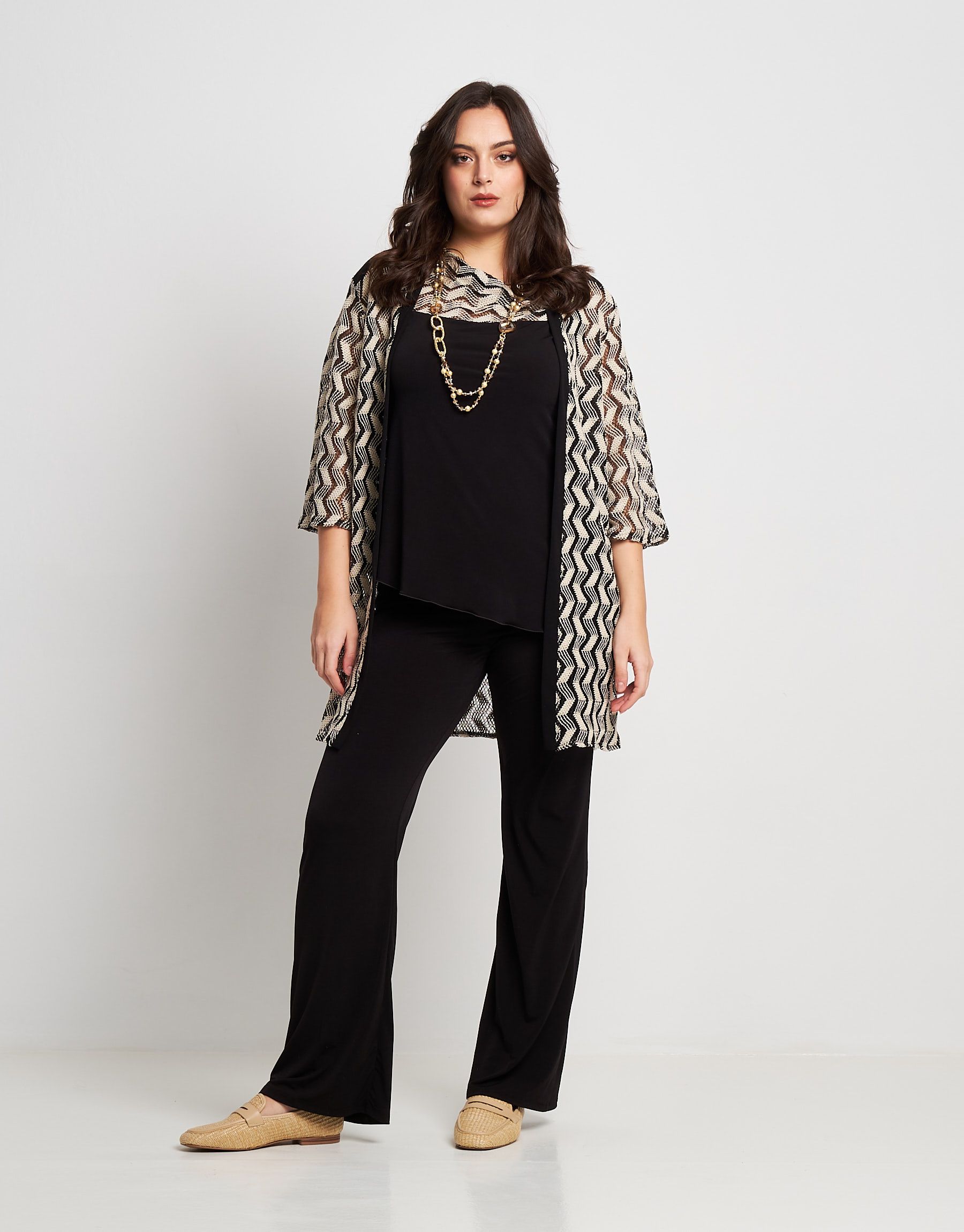 Giacca lunga in rete con inserti curvy
