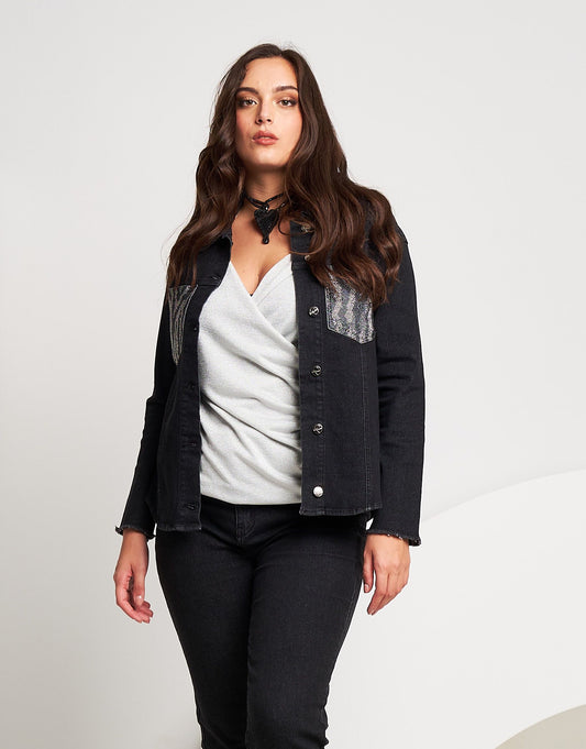 Giubbino in jeans animalier curvy