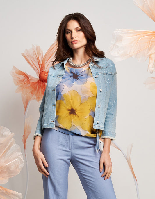 Giubbino in jeans chiaro con strass