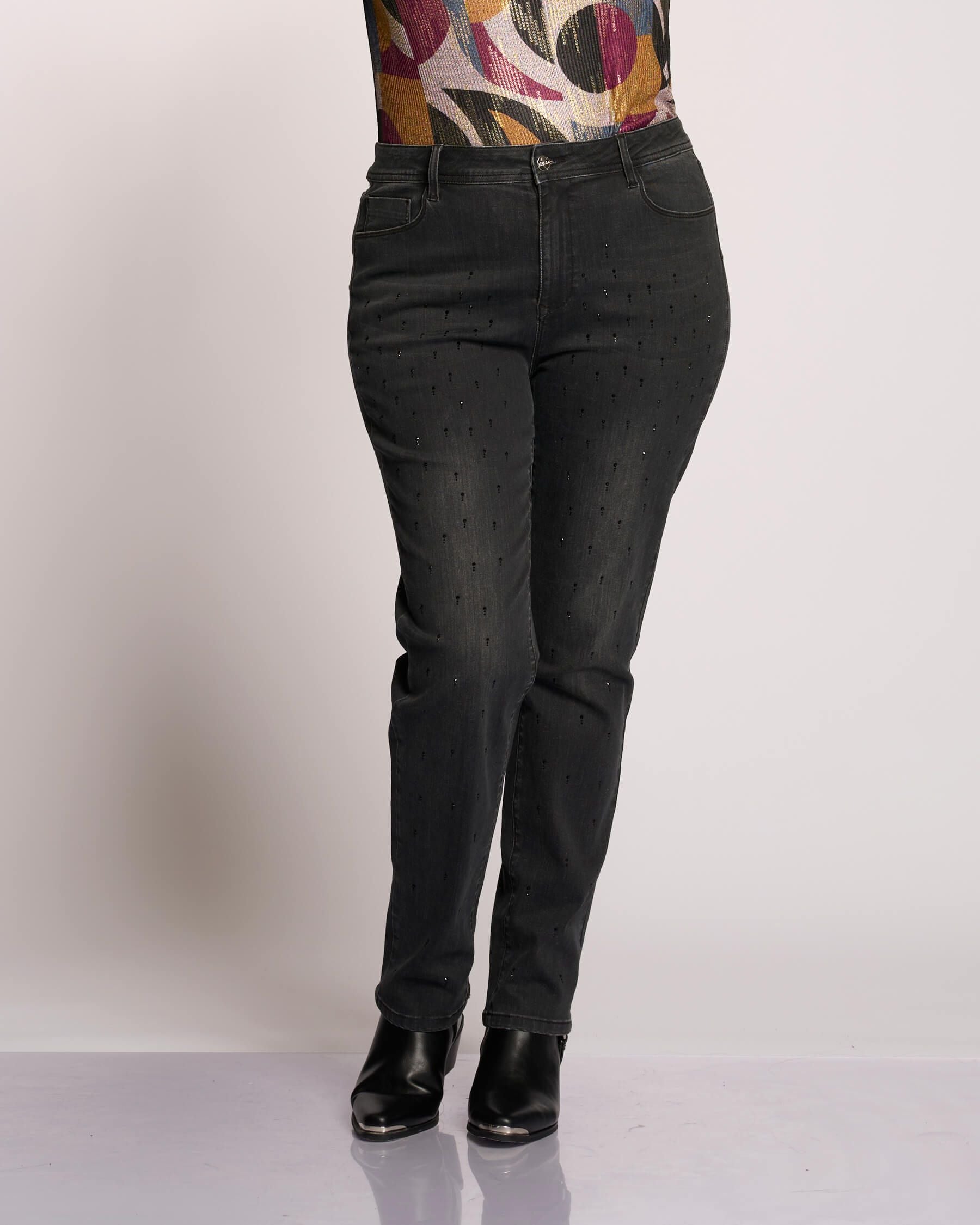 Jeans cinque tasche con strass neri curvy