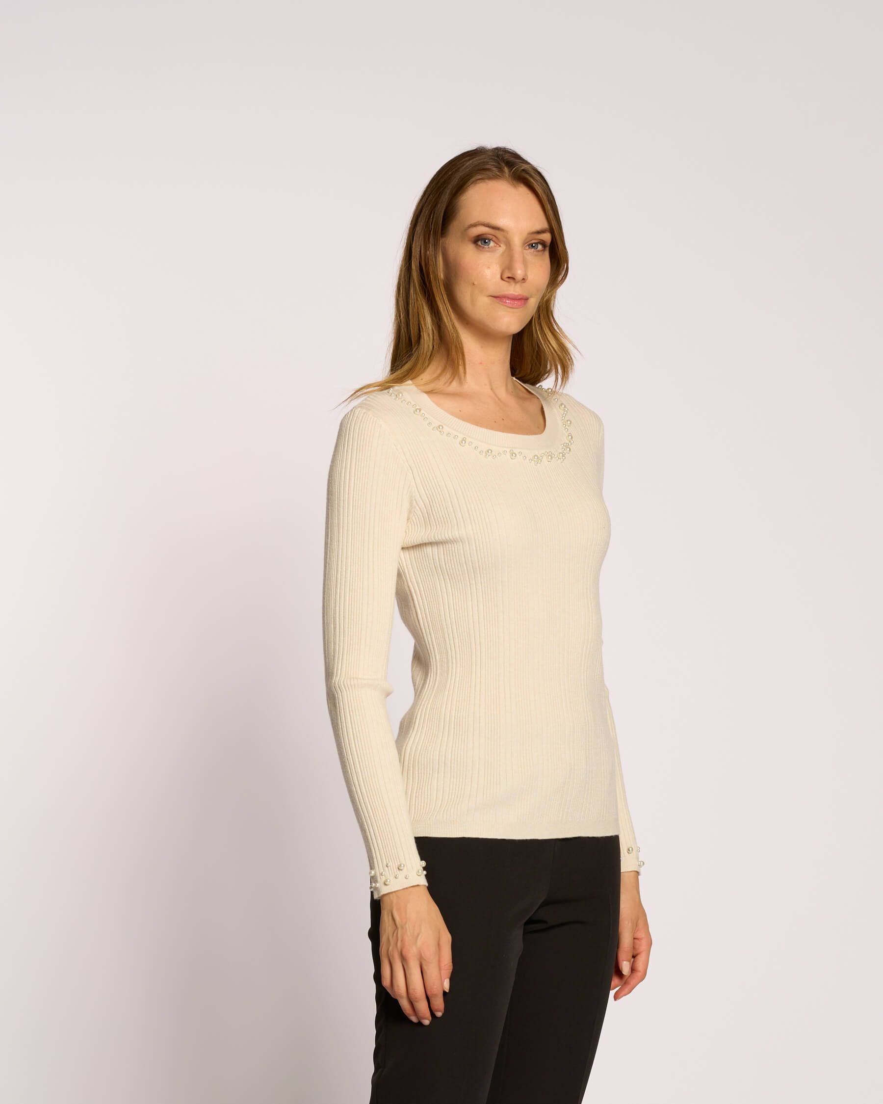 Maglia a coste con dettagli di perle
