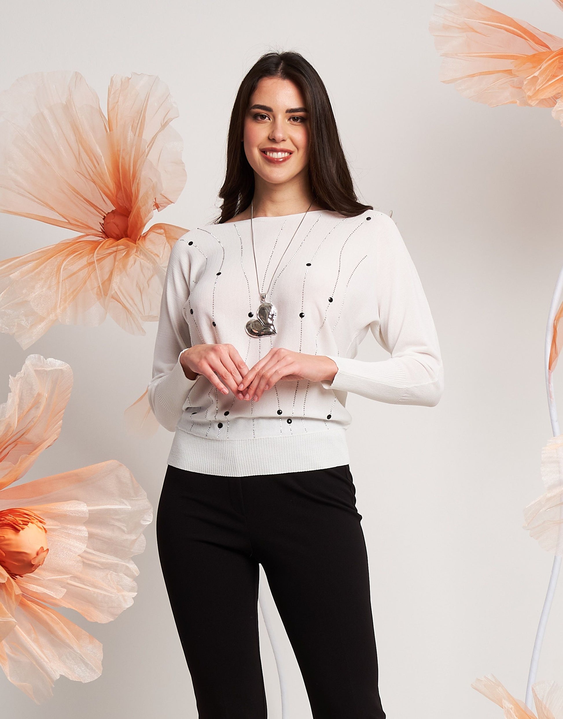 Maglia a pipistrello con strass