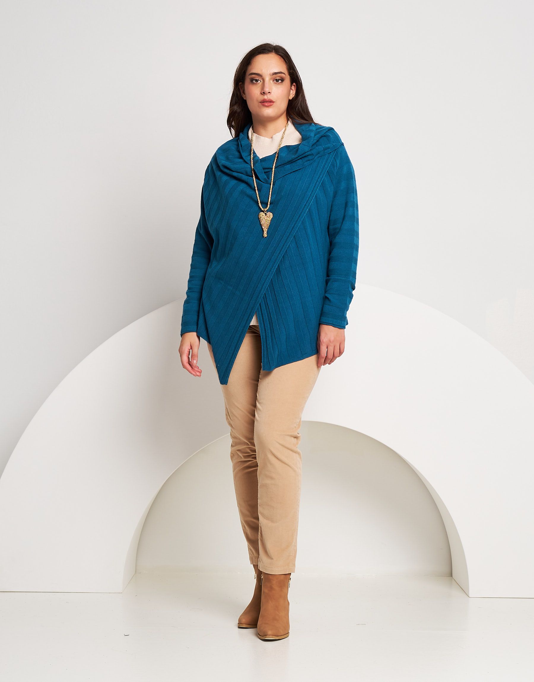 Maglia a scialle a costine curvy