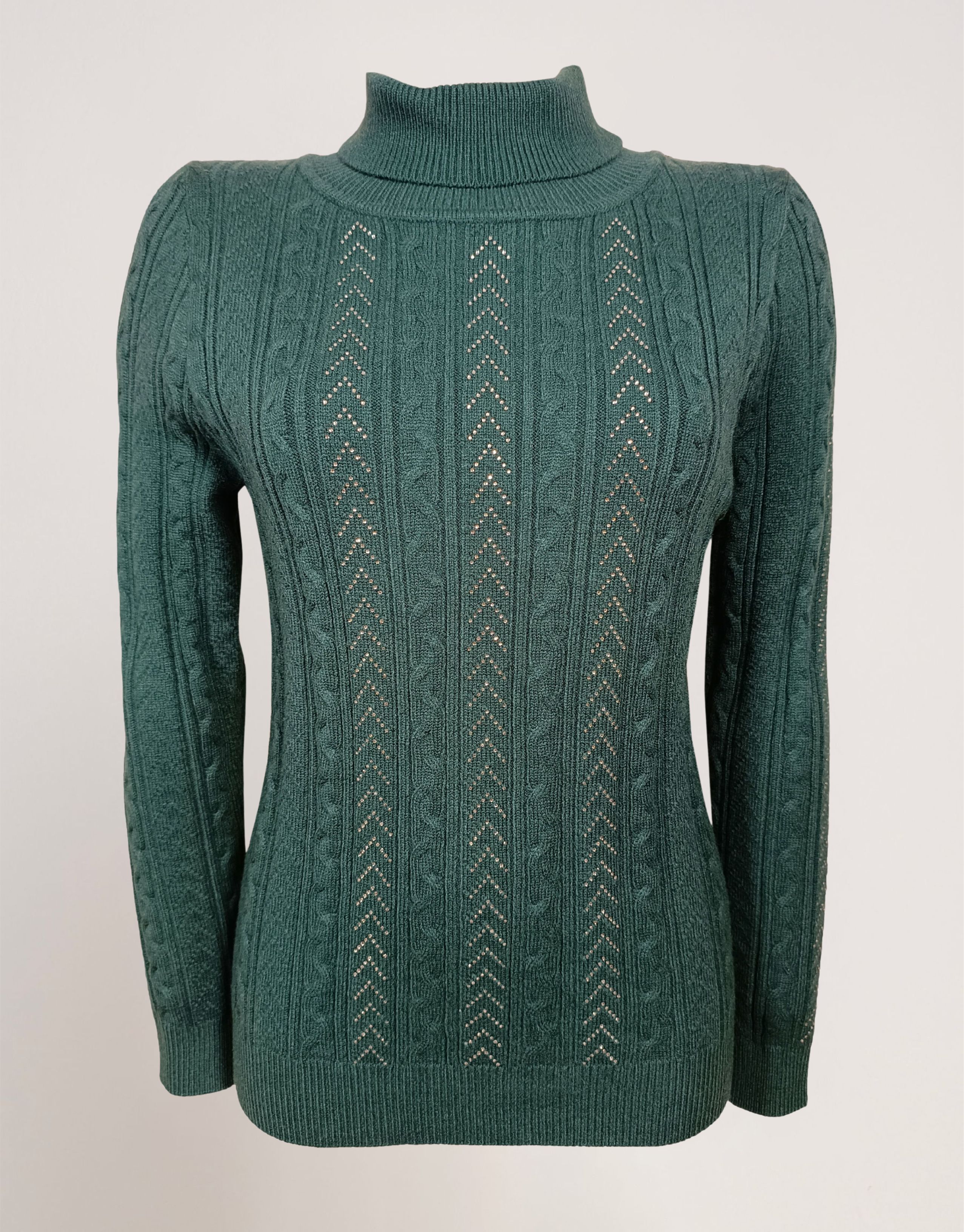 Maglia collo alto con lavorazione e strass