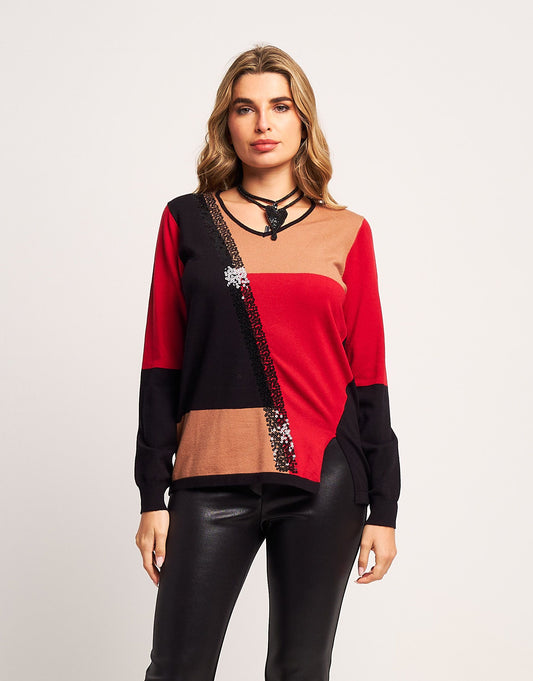 Maglia color block con paillettes