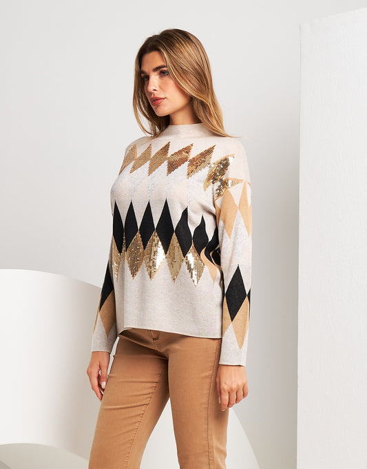 Maglia con fantasia di rombi in paillettes