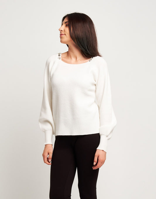 Maglia con maniche a palloncino e pietre