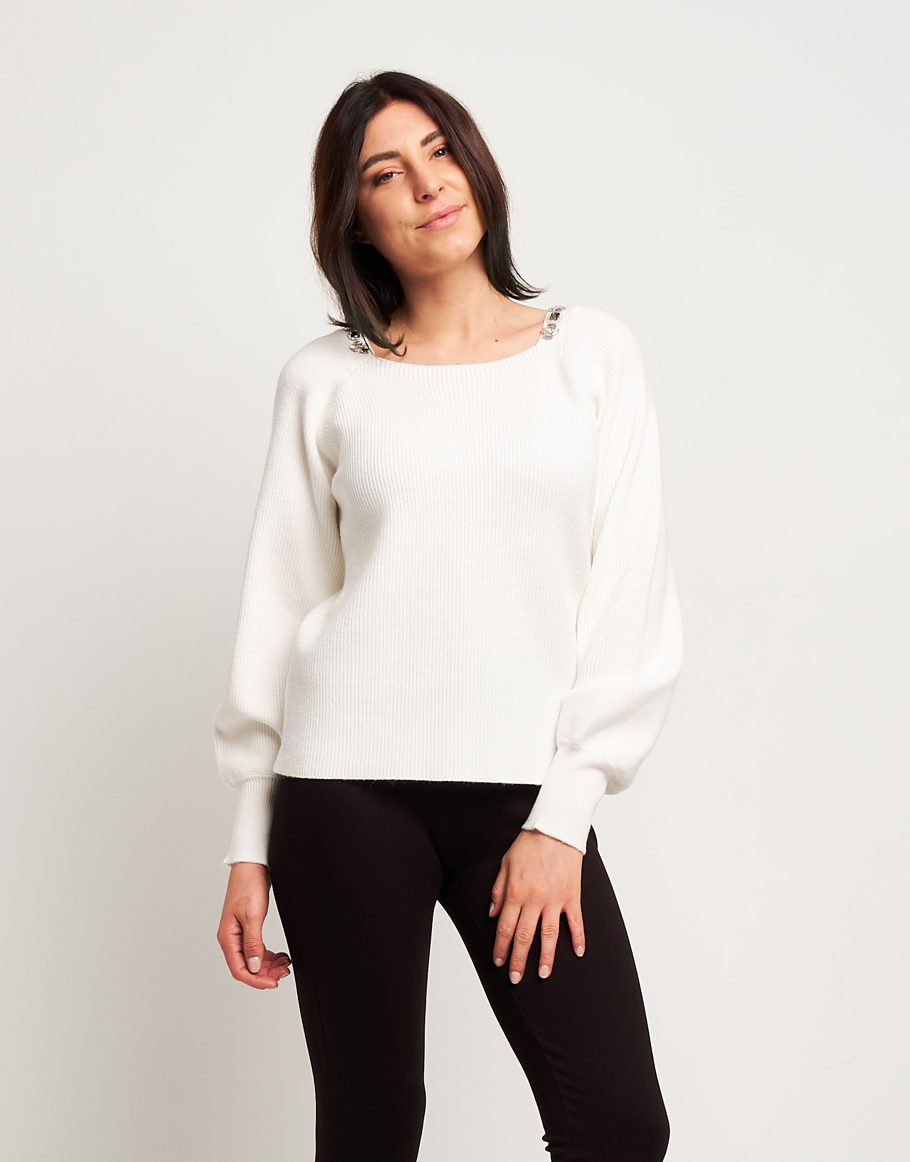 Maglia con maniche a palloncino e pietre