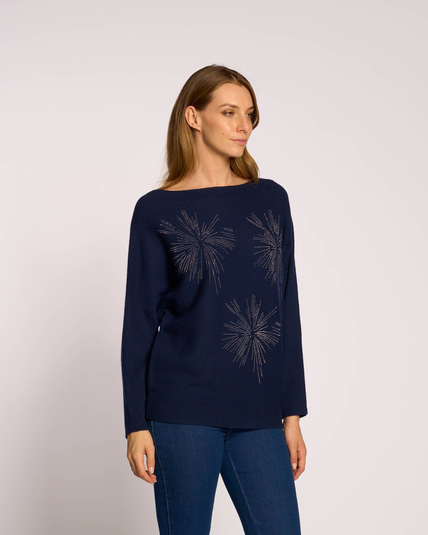 Maglia con maniche pipistrello e strass