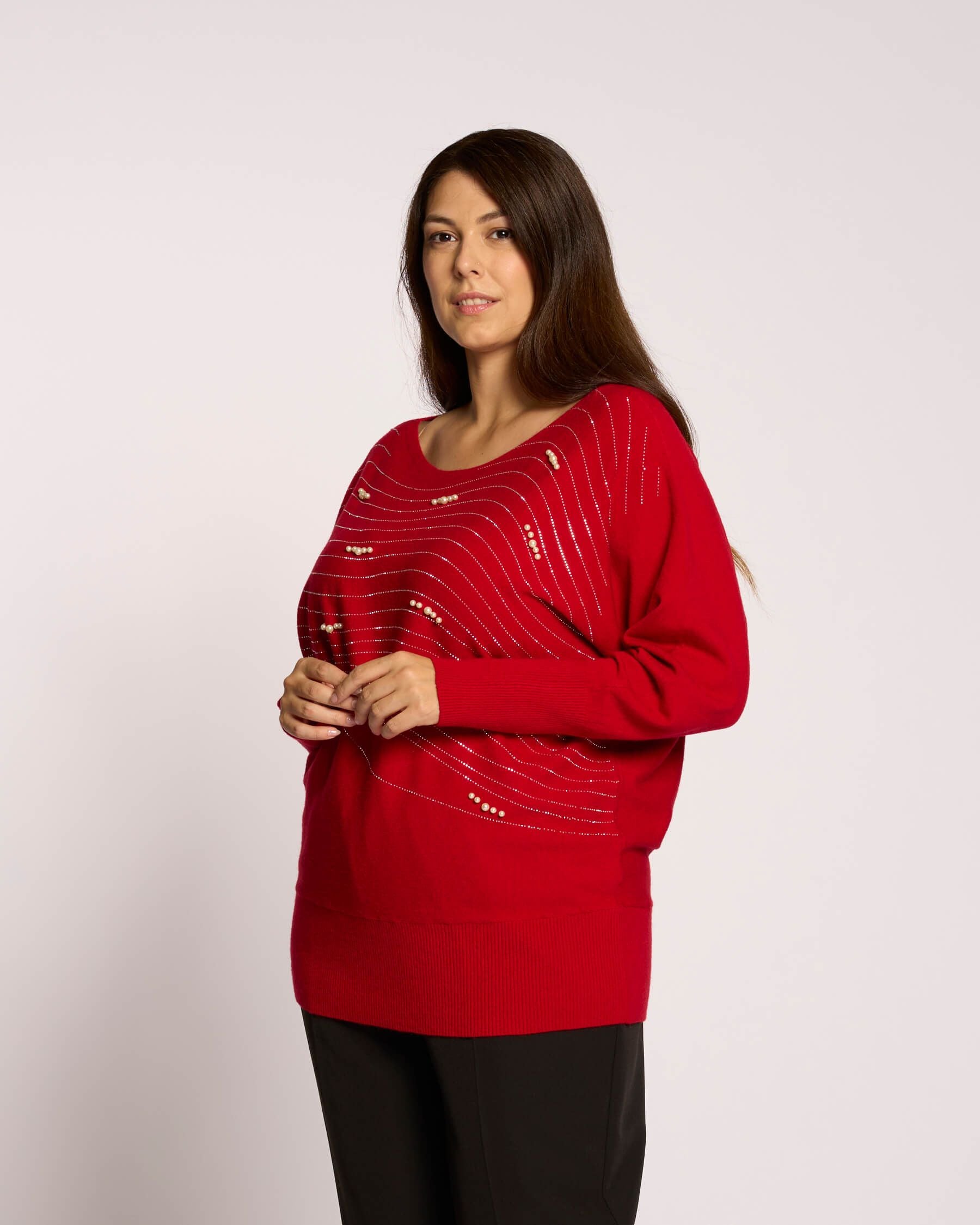 Maglia con onde di strass e perle curvy