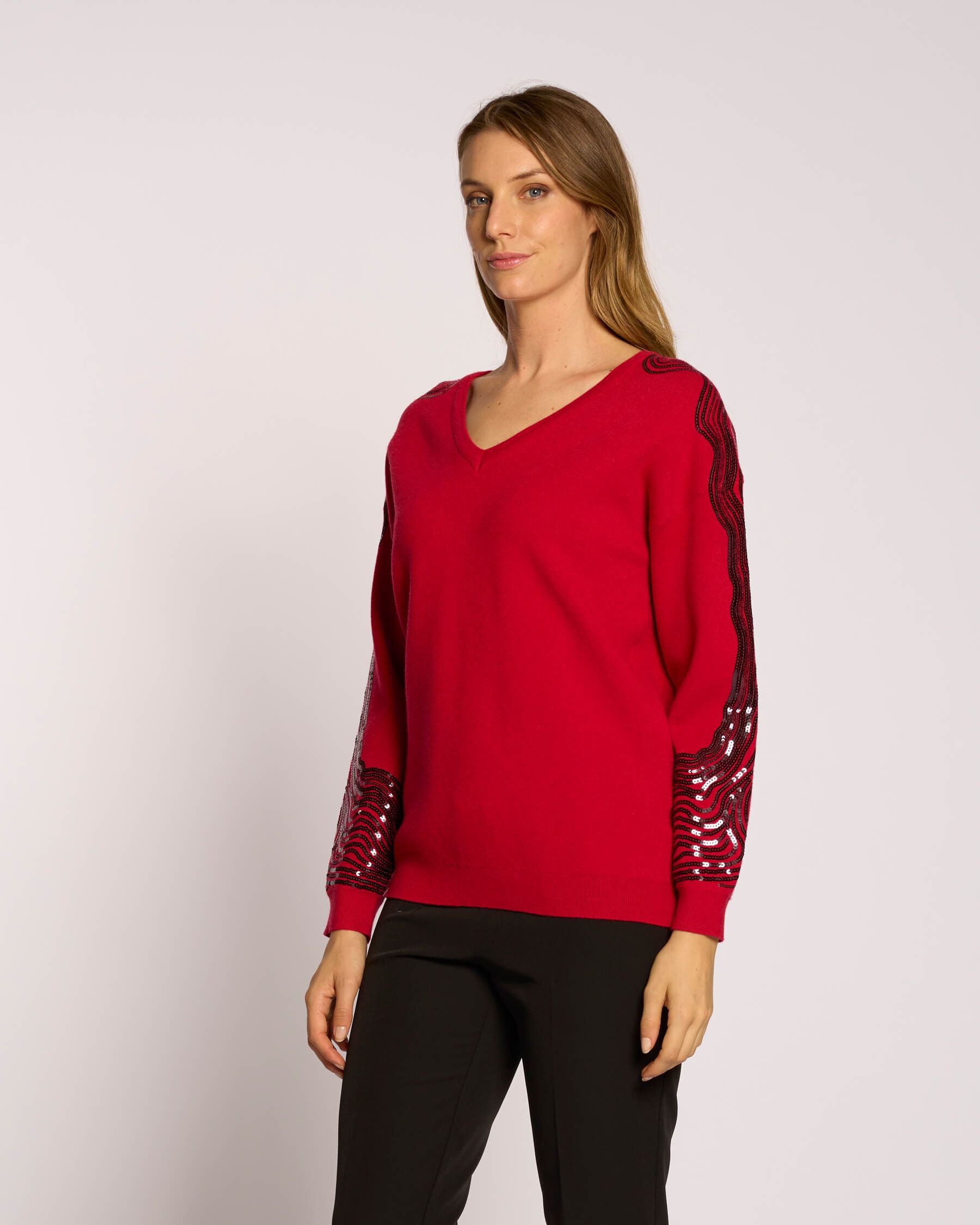 Maglia con scollo a V e paillettes